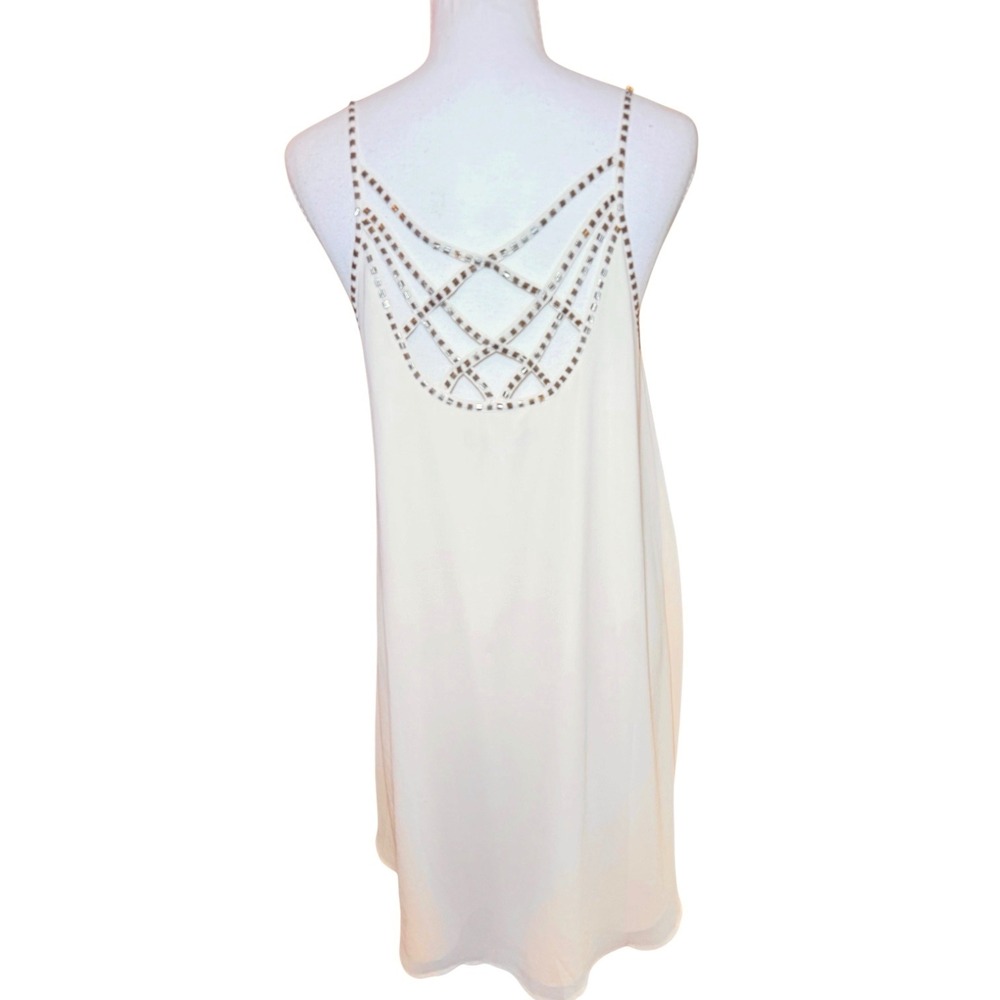 White Beaded Cage Back Mini Dress Womens Size Medium Cream NWT Summer Cocktail - Picture 2 of 13